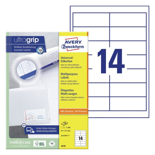 4955ba760893 Avery Multipurpose Labels 97 x 42,3mm (A4) - Image 1